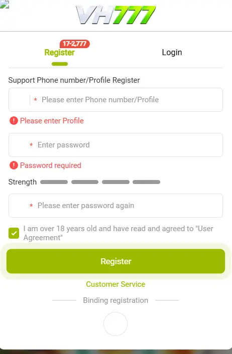 VH777 Game Register